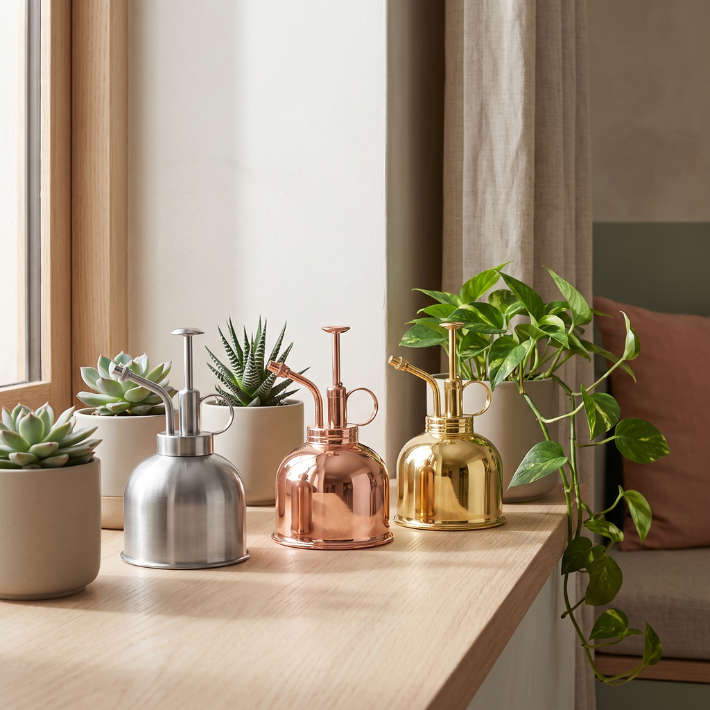 Small Watering Can for Indoor Plants, Succulents & Bonsai styled in a Norva home