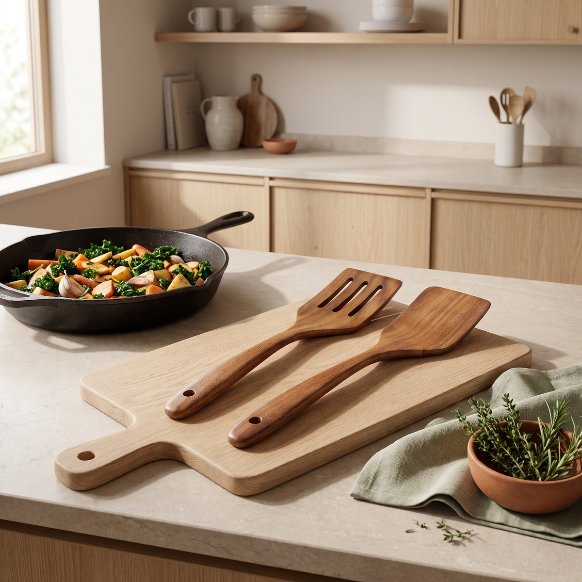 Wooden Cooking Spatula Set of 2 for Nonstick Pans styled in a Norva home