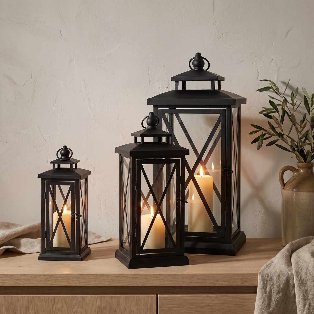 Glass Lantern Candle Holder for Patio, Dining Table & Entryway styled in a Norva home