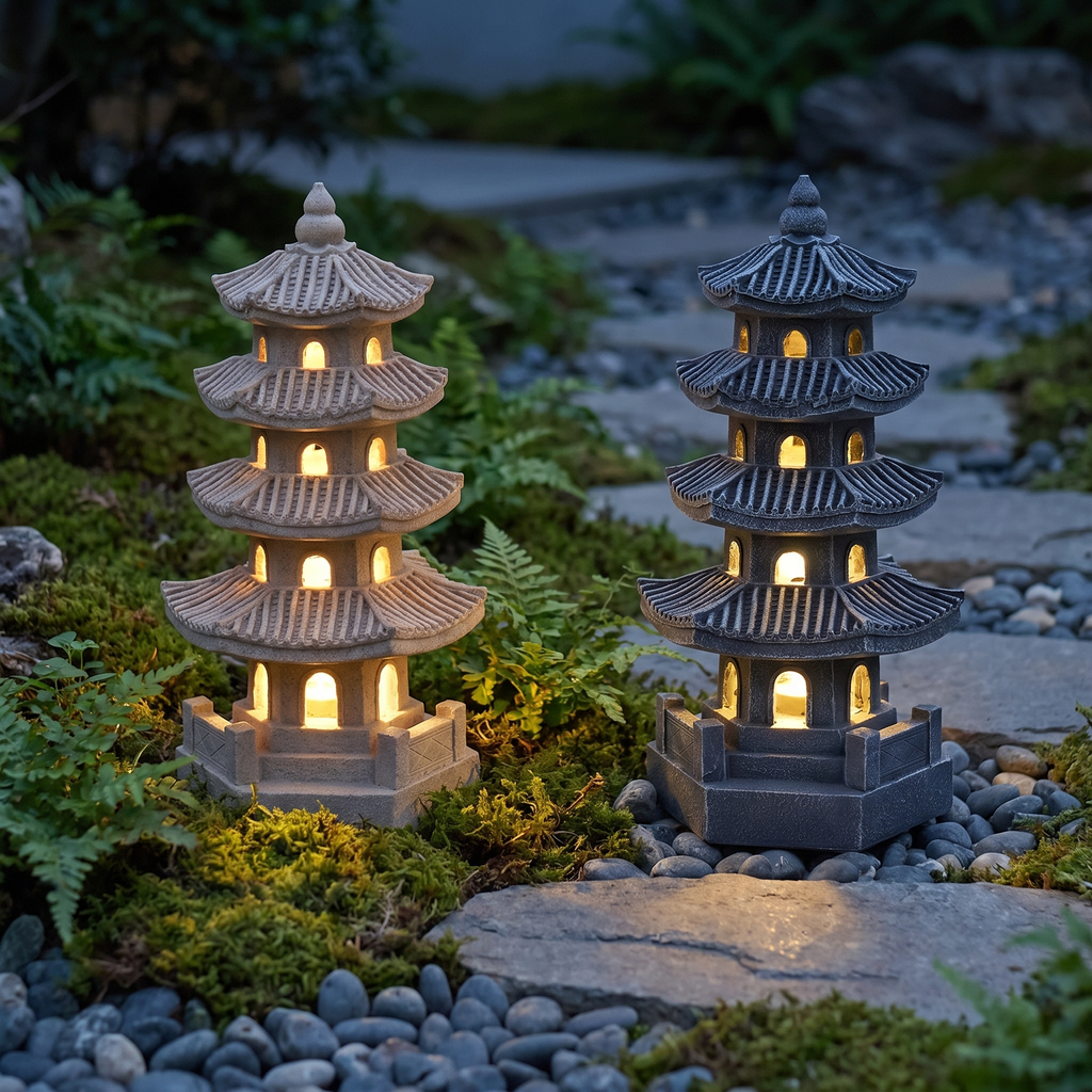 Solar Pagoda Lantern Statue for Garden, Patio & Zen Garden styled in a Norva home