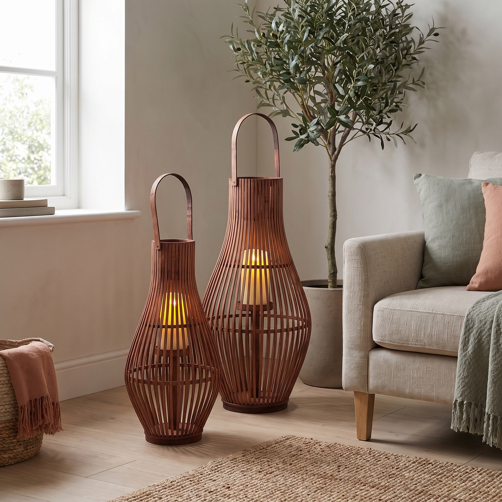 Bamboo Floor Lantern for Patio, Garden & Living Room styled in a Norva home