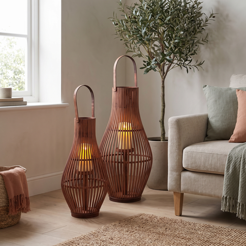 Bamboo Floor Lantern for Patio, Garden & Living Room styled in a Norva home