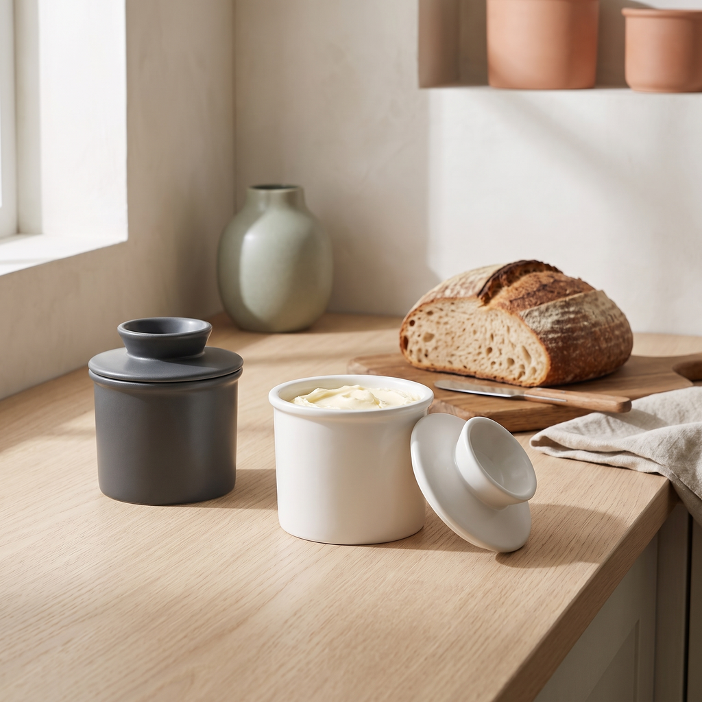 Ceramic Butter Dish with Lid for Kitchen & Dining Table styled in a Norva home