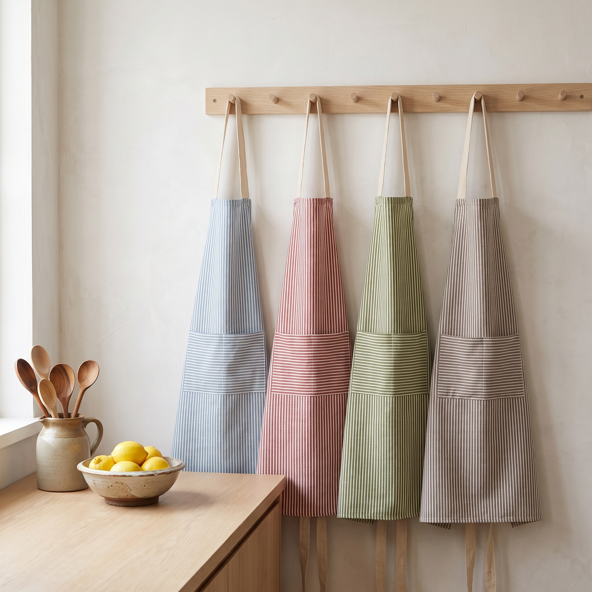 Striped Linen Apron for Kitchen, Baking & Gardening styled in a Norva home