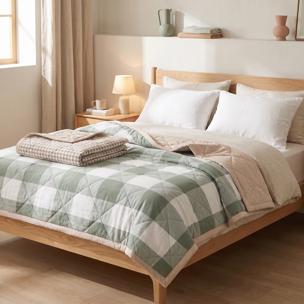 Lightweight Plaid Quilt for Bed & Sofa styled in a Norva home