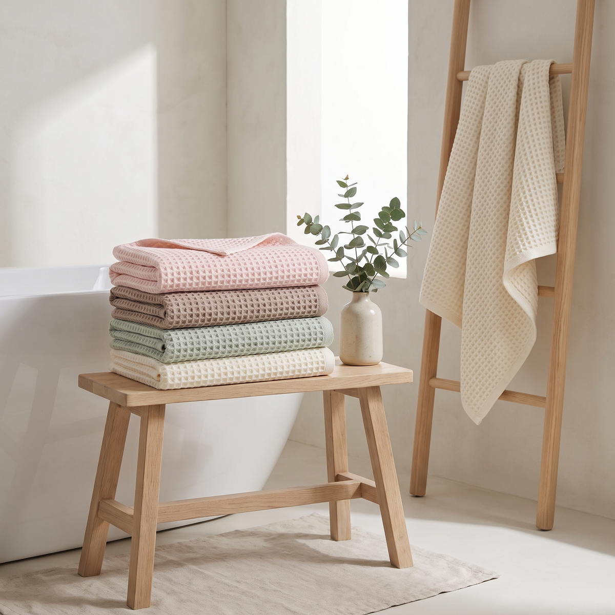 Waffle Weave Cotton Bath Towel for Bathroom & Spa styled in a Norva home