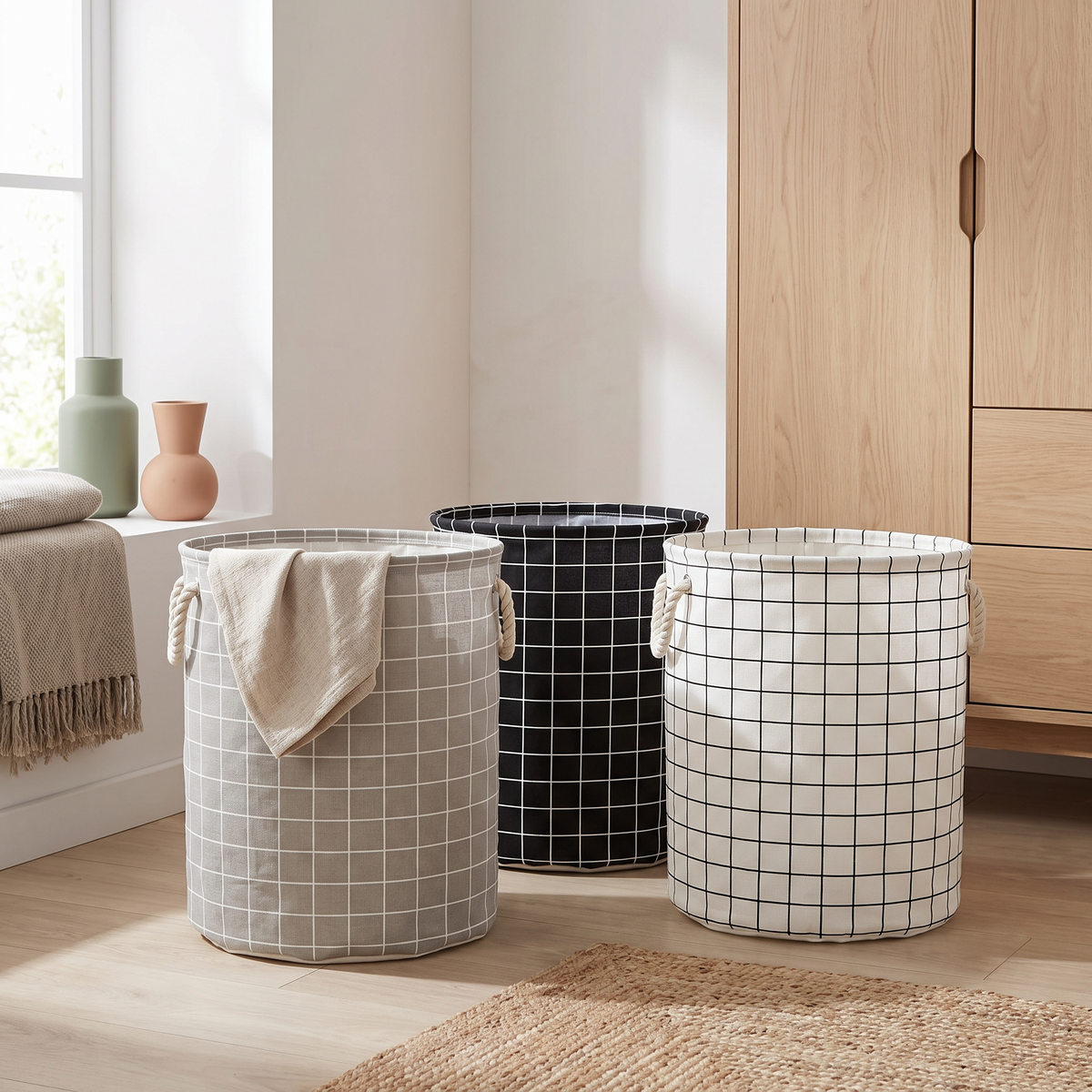 Foldable Laundry Hamper for Bedroom, Bathroom & Nursery styled in a Norva home