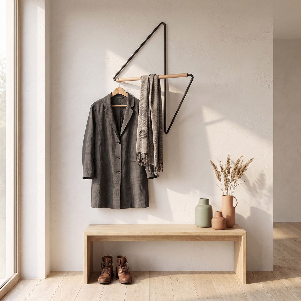 Wall Mounted Wooden Coat Rack for Entryway & Hallway styled in a Norva home